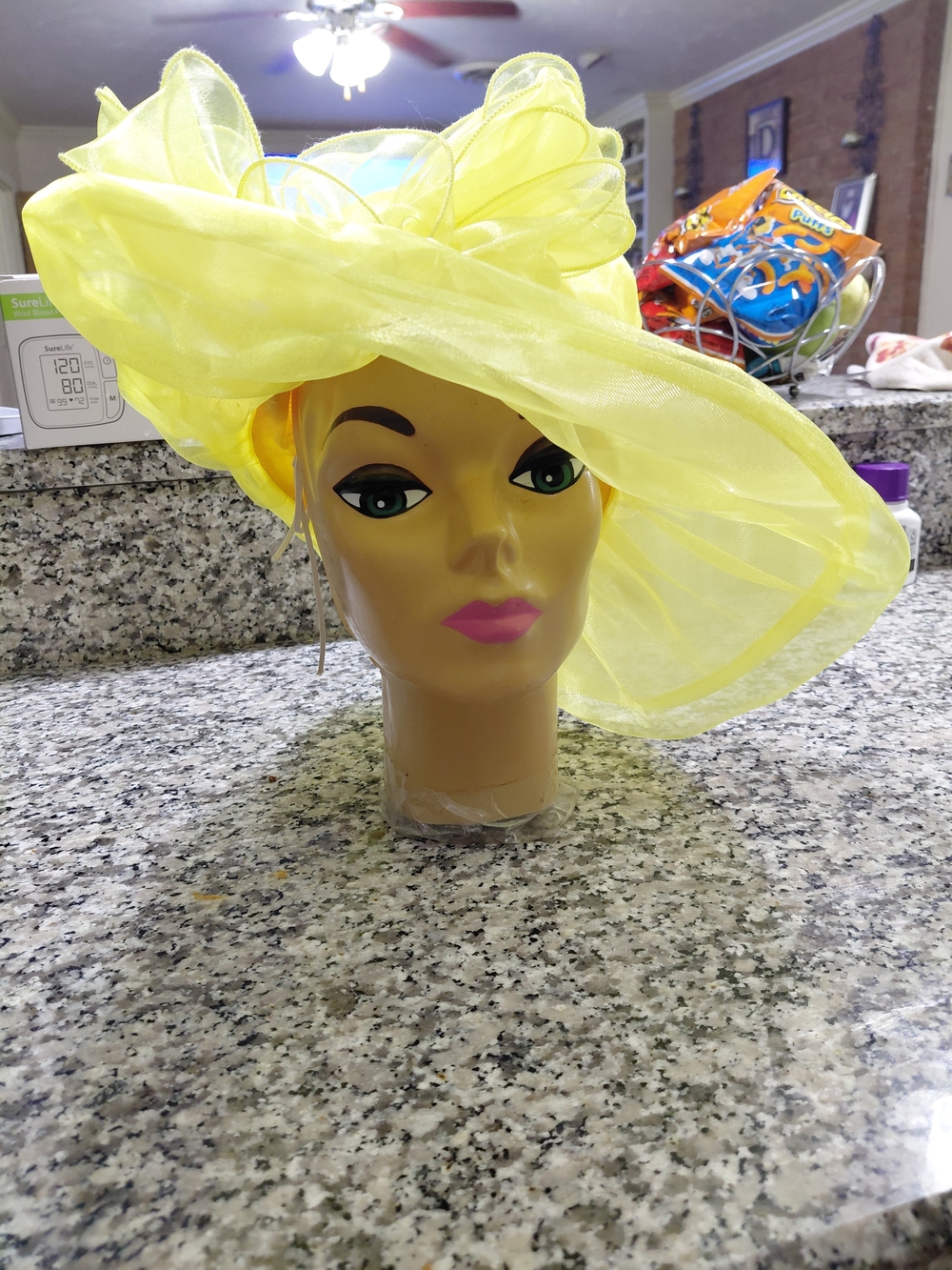 Elegant Ladies Organza Wide-Brim Hat - Yellow